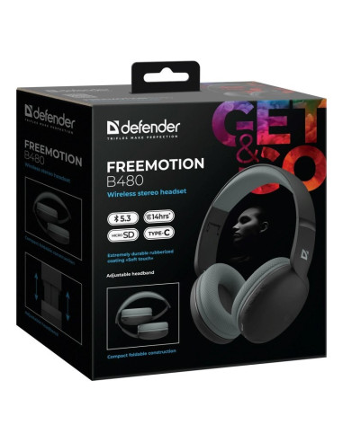 Defender Słuchawki Nauszne Bluetooth Freemotion B480 Czarne 63480