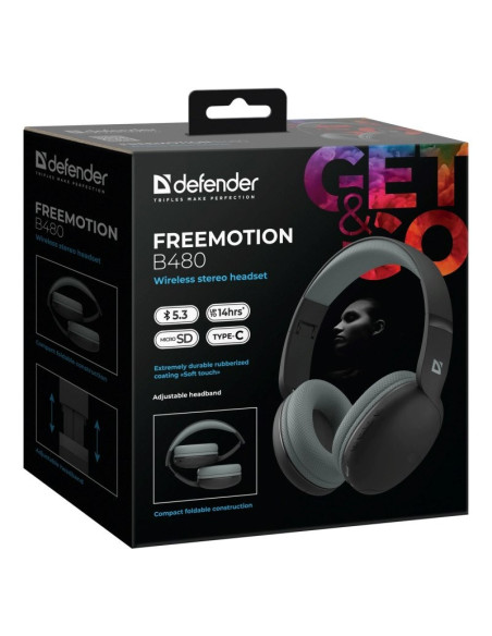 Defender Słuchawki Nauszne Bluetooth Freemotion B480 Czarne 63480