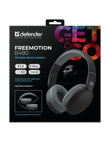 Defender Słuchawki Nauszne Bluetooth Freemotion B480 Czarne 63480