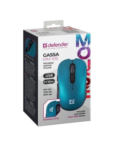 Defender Mysz Bezprzewodowa Gassa Mm-105 Rf Silent Click Niebieska 52102