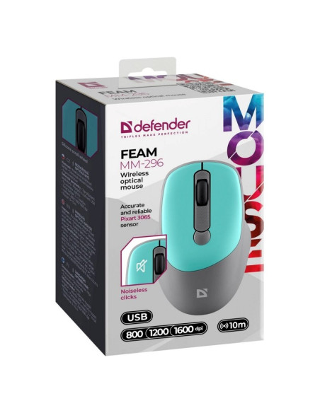 Defender Mysz Bezprzewodowa Feam Mm-296 Rf Silent Click Mietowa 52294