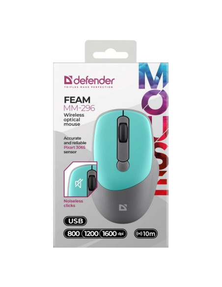 Defender Mysz Bezprzewodowa Feam Mm-296 Rf Silent Click Mietowa 52294