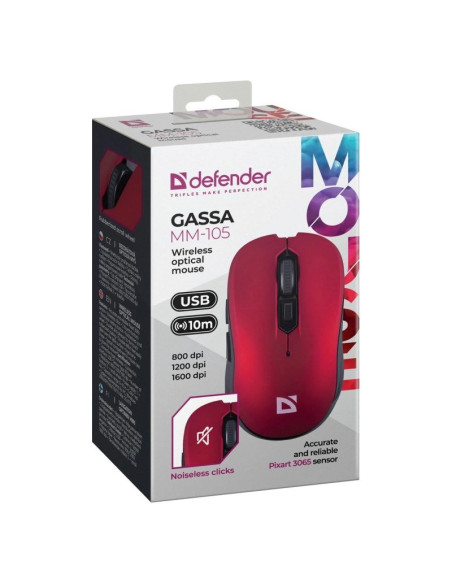 Defender Mysz Bezprzewodowa Gassa Mm-105 Rf Silent Click Czerwona 52103