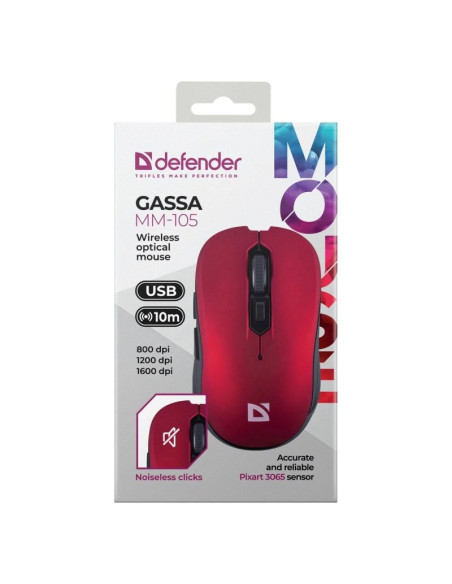 Defender Mysz Bezprzewodowa Gassa Mm-105 Rf Silent Click Czerwona 52103