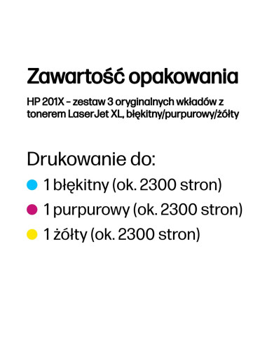 Hp 201X – Zestaw 3 Oryginalnych Wkładów Z Tonerem Laserjet Xl, Błękitny/Purpurowy/Żółty