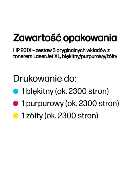 Hp 201X – Zestaw 3 Oryginalnych Wkładów Z Tonerem Laserjet Xl, Błękitny/Purpurowy/Żółty