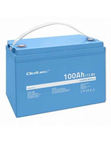 Qoltec 53705 Akumulator Samochodowy Litowo-Żelazowo-Fosforanowy (Lifepo4) 100 Ah 12,8 V 100 A Samochód