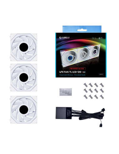 Lian Li Uni Fan Wentylator Z Odwróconymi Łopatkami Serii Tl Lcd, 3-Pak Z Kontrolerem - 120Mm, Biały