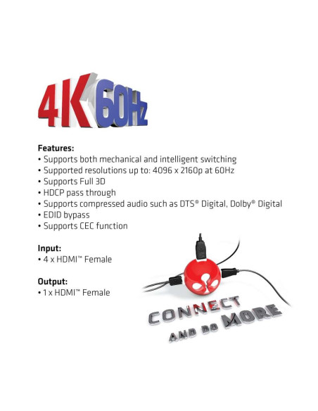 Club3D Hdmi 2.0 Uhd Switchbox 4 Ports