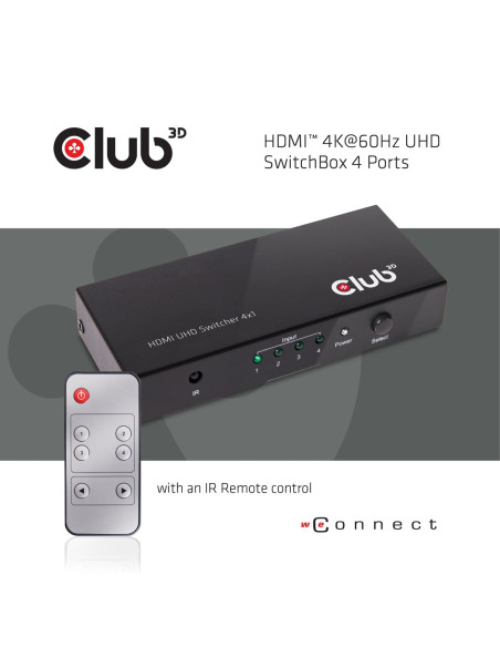 Club3D Hdmi 2.0 Uhd Switchbox 4 Ports