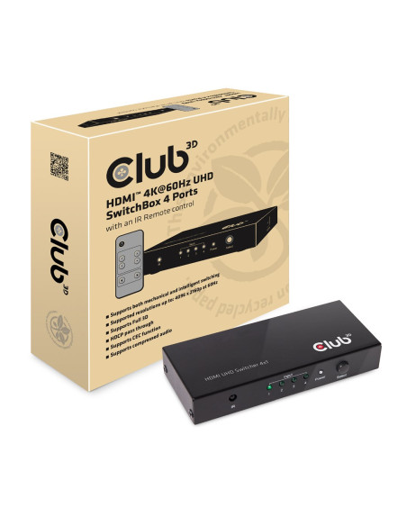 Club3D Hdmi 2.0 Uhd Switchbox 4 Ports