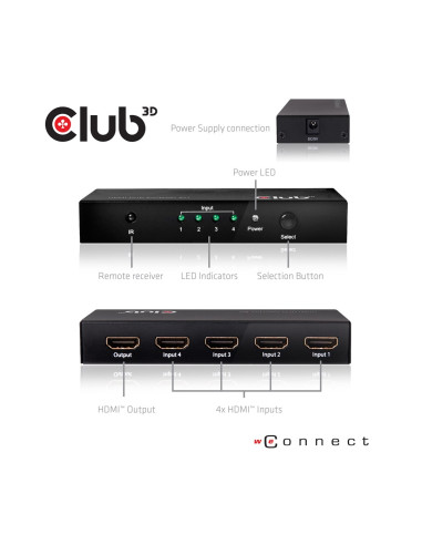 Club3D Hdmi 2.0 Uhd Switchbox 4 Ports