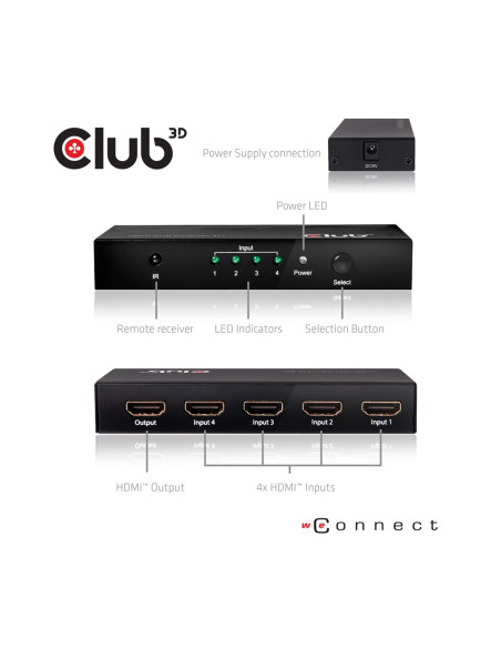 Club3D Hdmi 2.0 Uhd Switchbox 4 Ports