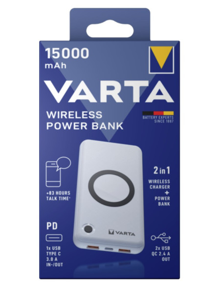 Varta 57908 101 111 Bank Mocy Litowo-Polimerowy (Lipo) 15000 Mah Bezprzewodowe Ładowanie Biały