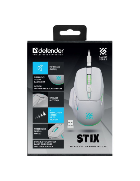 Defender Mysz Bezprzewodowa Stix Gm-009 Rf 3200Dpi 7P Biała 52009