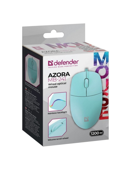 Defender Mysz Przewodowa Azora Mb-241 Optyczna 1200Dpi 3P Miętowa 52243