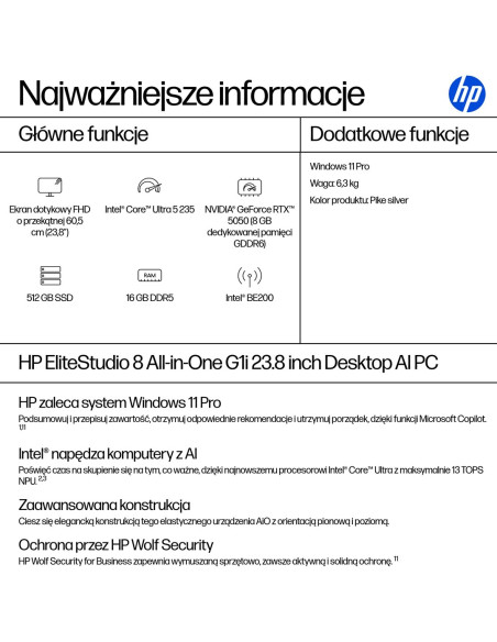 Hp Elitestudio 8 Aio G1I Ultra 5 235 23.8"Fhd Touch Ips 300Nits Lbl Ag 16Gb Ddr5 5600 Ssd512 Intel Graphics Cam 5Mp W11Pro 3Y On