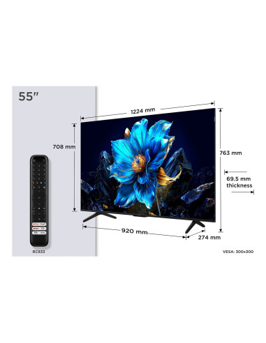 Telewizor Tcl 55P7K Qled 55'' 4K Ultra Hd Google Tv Dolby Atmos Dvb-T2 Metaliczny