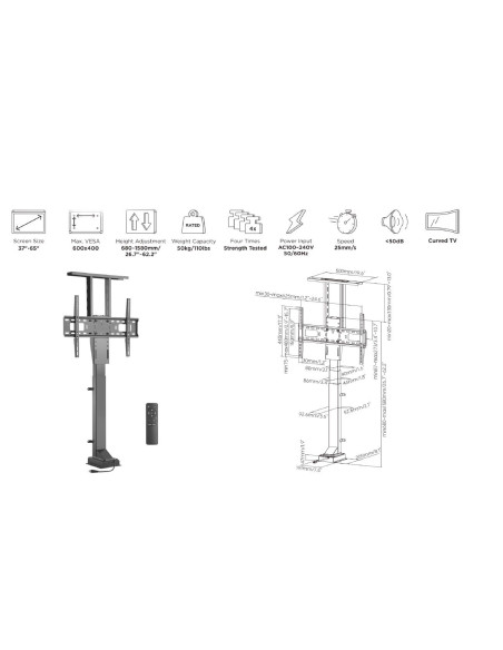 Mocowanie Do Telewizora Lcd (Zmotoryzowane) - Plastik, Aluminium, Stal - Rozmiar Ekranu: 94-165.1 Cm (37"-65")