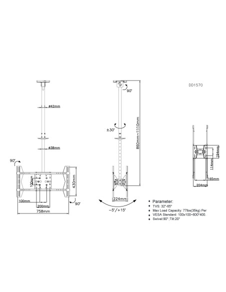 Uchwyt Na Tv 39"-75"/40Kg 2Tft 2Gelenke Neigung Sw
