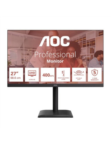 Aoc E4 U27E4Cv Monitor Komputerowy 68,6 Cm (27") 3840 X 2160 Px 4K Ultra Hd Led Czarny