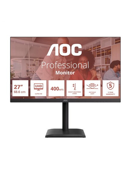 Aoc E4 U27E4Cv Monitor Komputerowy 68,6 Cm (27") 3840 X 2160 Px 4K Ultra Hd Led Czarny