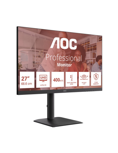 Aoc E4 U27E4Cv Monitor Komputerowy 68,6 Cm (27") 3840 X 2160 Px 4K Ultra Hd Led Czarny
