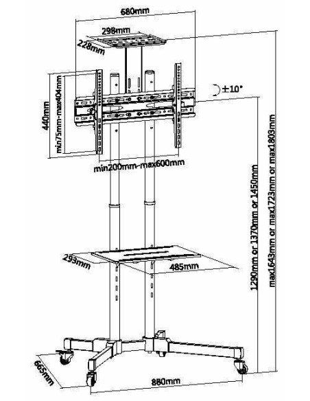 Uchwyt Podłogowy Equip Bodenstandhalter 37-70/50Kg 1Tft 2Ablagen Höhe Czarny