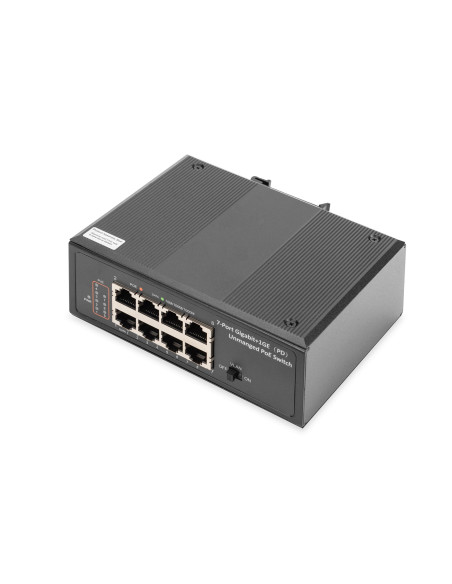 Switch Przemysłowy 7-Portowy Gigabit Poe+ Z 1X Pd, Ieee802.3Af/At, Din Rail, Rozszerzony Zakres Temp.