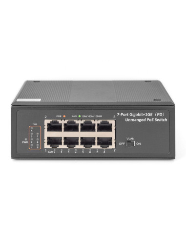 Switch Przemysłowy 7-Portowy Gigabit Poe+ Z 1X Pd, Ieee802.3Af/At, Din Rail, Rozszerzony Zakres Temp.
