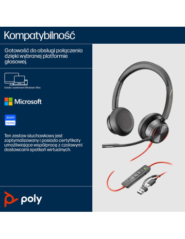 Przewodowe Słuchawki Hp Poly Blackwire 8225 Usb-C/A