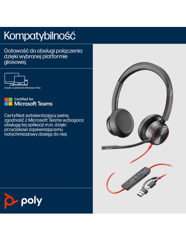 Przewodowe Słuchawki Hp Poly Blackwire 8225 Usb-C/A
