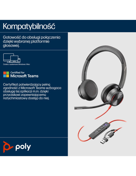 Przewodowe Słuchawki Hp Poly Blackwire 8225 Usb-C/A