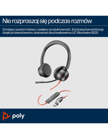 Przewodowe Słuchawki Hp Poly Blackwire 8225 Usb-C/A