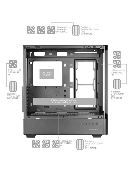 Tacens Mars Mc-Lcdpro 7.2" Ips Lcd Atx- Obudowa