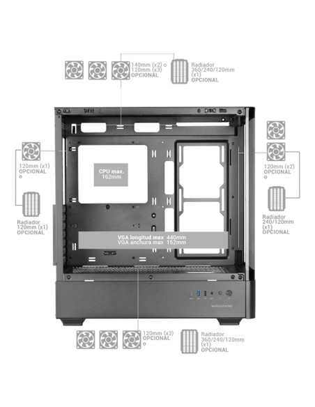Tacens Mars Mc-Lcdpro 7.2" Ips Lcd Atx- Obudowa