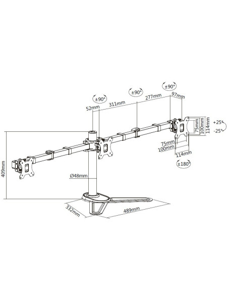 Uchwyt Biurkowy Equip Pro - Tilt Dla 3 Wyświetlaczy Lcd - Rozmiar Ekranu: 43,2-68,6 Cm (17"-27") - Interfejs Montażowy: Do 100 X