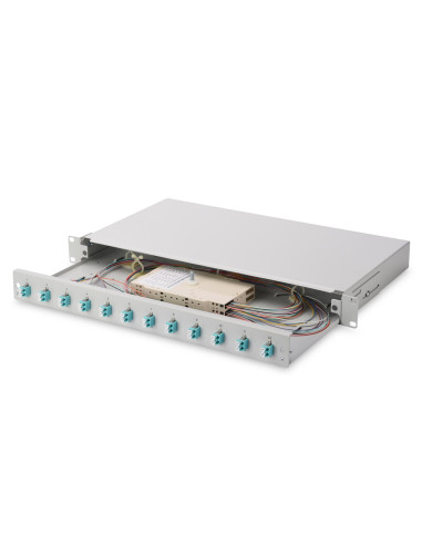 Panel Krosowy Fo Z Wyposażeniem 19'' 1U, 12X Lc Dx, Om3, Pigtaile, Adaptery, Tacki, Wysuwany, Szary