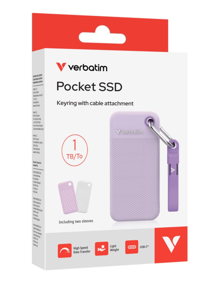 Ssd 1Tb Verbatim Pocket Z Dwoma Pokrowcami Białym I Fioletowym