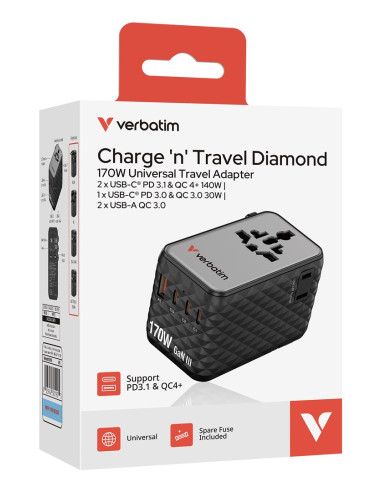 Uniwersalny Zasilacz Podróżny Verbatim Charge 'N' Travel 170 W