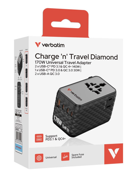 Uniwersalny Zasilacz Podróżny Verbatim Charge 'N' Travel 170 W