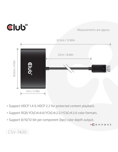Hub Usb Club Hub 3D Mst (Multi Stream Transport) Displayport 1.4 Na 4X Displayport, Cztery Monitory, 4X 4K30Hz, 8K30Hz