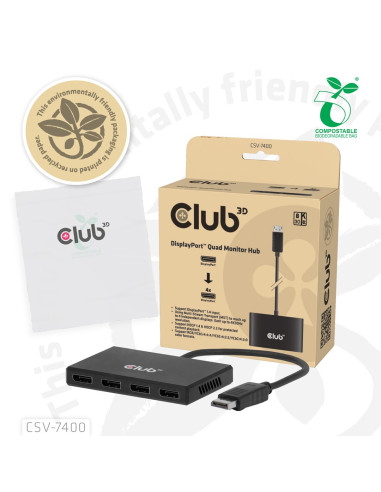 Hub Usb Club Hub 3D Mst (Multi Stream Transport) Displayport 1.4 Na 4X Displayport, Cztery Monitory, 4X 4K30Hz, 8K30Hz