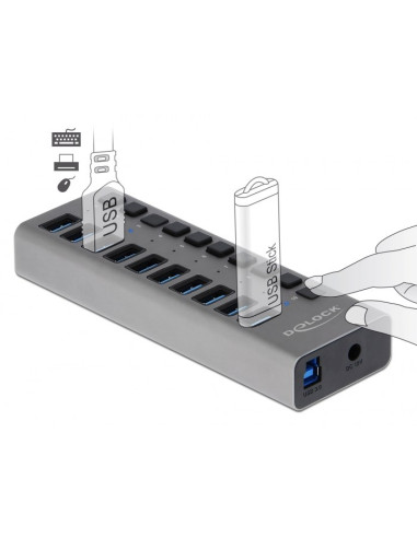 Delock Zewnętrzny Usb 3.0 Hub Z 10 Portami I Przełącznikami