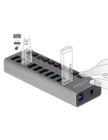 Delock Zewnętrzny Usb 3.0 Hub Z 10 Portami I Przełącznikami