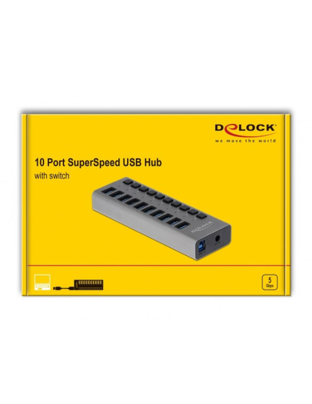 Delock Zewnętrzny Usb 3.0 Hub Z 10 Portami I Przełącznikami