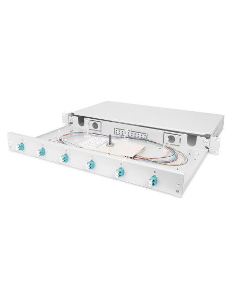 Panel Krosowy Fo Z Wyposażeniem 19'' 1U, 6X Lc Dx, Om3, Pigtaile, Adaptery, Tacki, Wysuwany, Szary