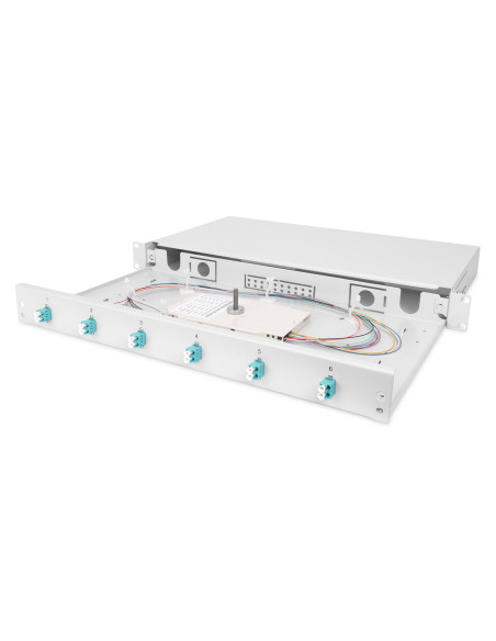 Panel Krosowy Fo Z Wyposażeniem 19'' 1U, 6X Lc Dx, Om3, Pigtaile, Adaptery, Tacki, Wysuwany, Szary