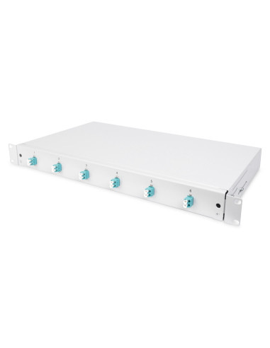 Panel Krosowy Fo Z Wyposażeniem 19'' 1U, 6X Lc Dx, Om3, Pigtaile, Adaptery, Tacki, Wysuwany, Szary