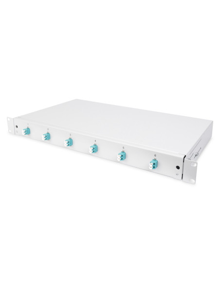 Panel Krosowy Fo Z Wyposażeniem 19'' 1U, 6X Lc Dx, Om3, Pigtaile, Adaptery, Tacki, Wysuwany, Szary
